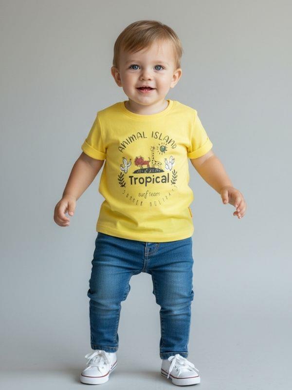 Erkek Bebek Pamuklu Hayvan Baskılı T-shirt