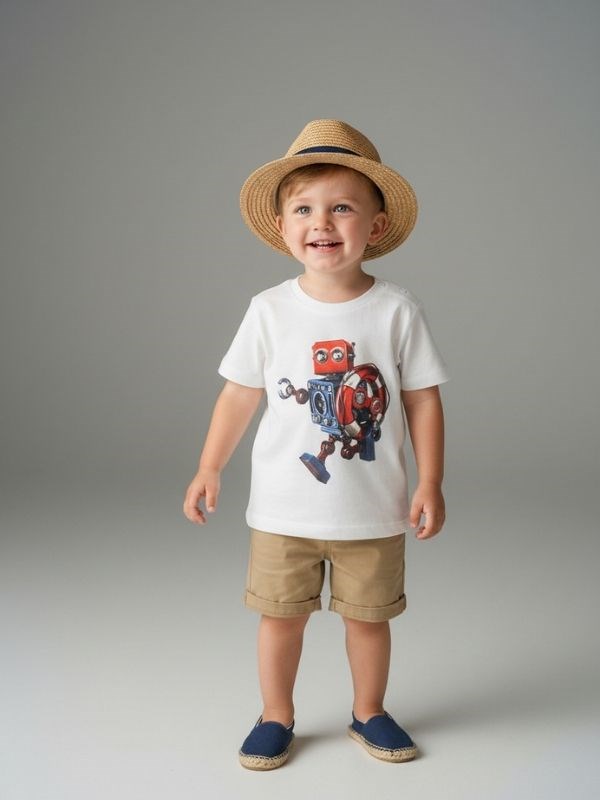 Erkek Bebek Robot Baskılı Pamuklu T-Shirt