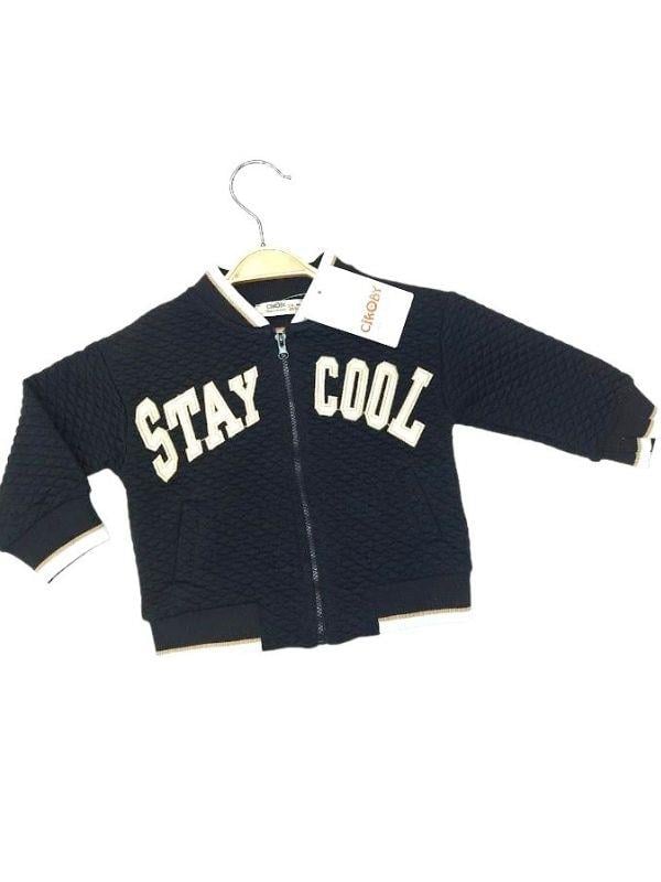 Erkek Bebek Stay Cool Baskılı Triko Bantlı Fermuarlı Hırka