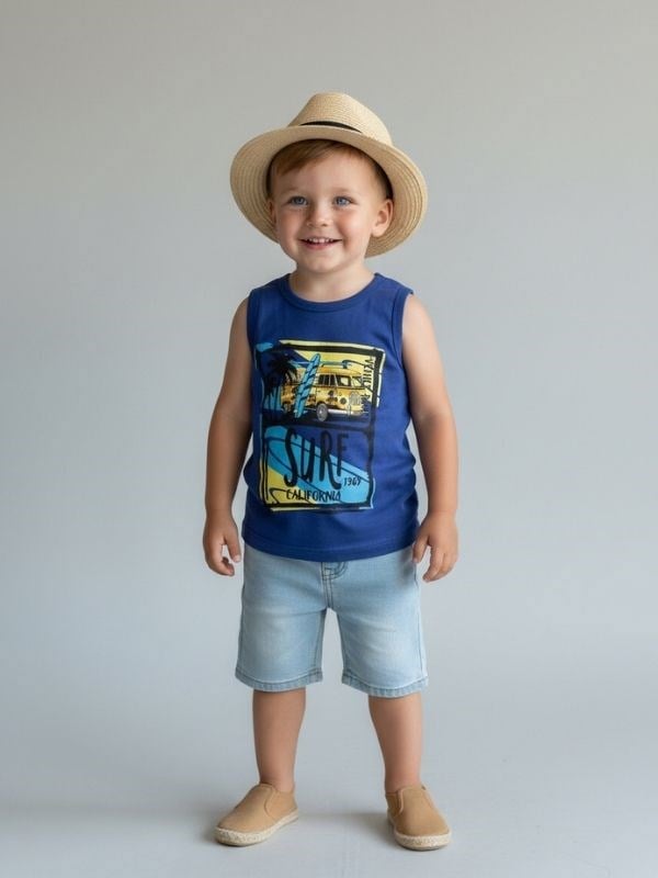 Erkek Bebek Surf Baskılı Kolsuz T-Shirt
