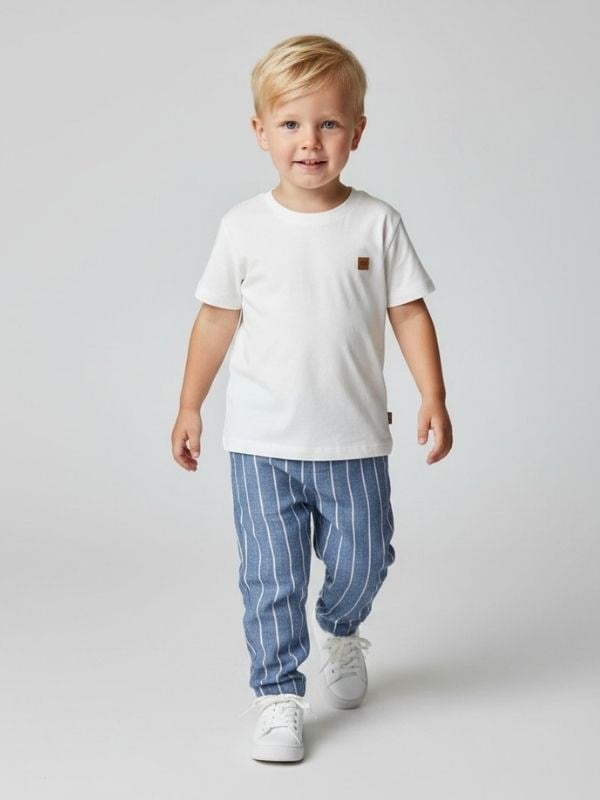 Erkek Bebek T-shirt Çizgili Keten Pantolonlu Takım