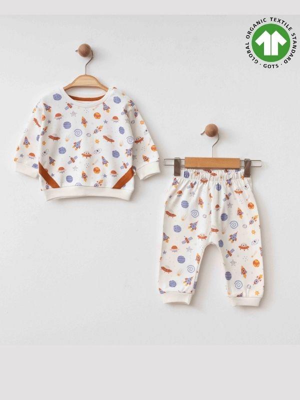 Erkek Bebek Uzay Desenli Organik Eşofman Takım