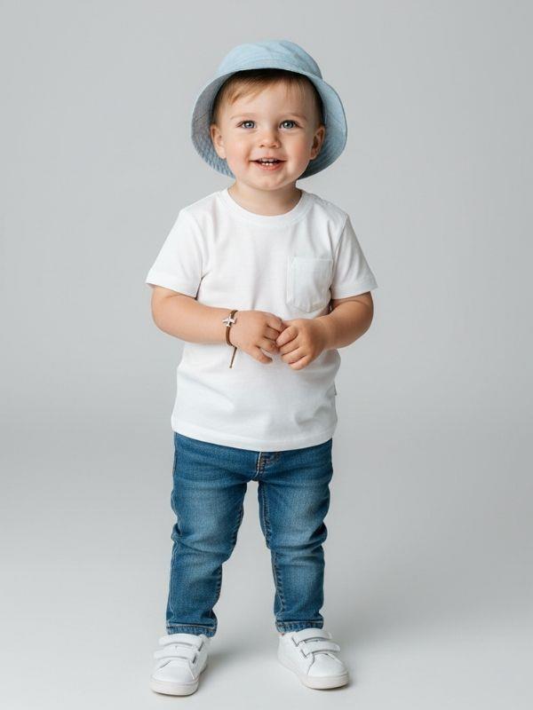 Erkek Bebek Yakası Çıtçıtlı Pamuklu Cep Detaylı Basic T-shirt