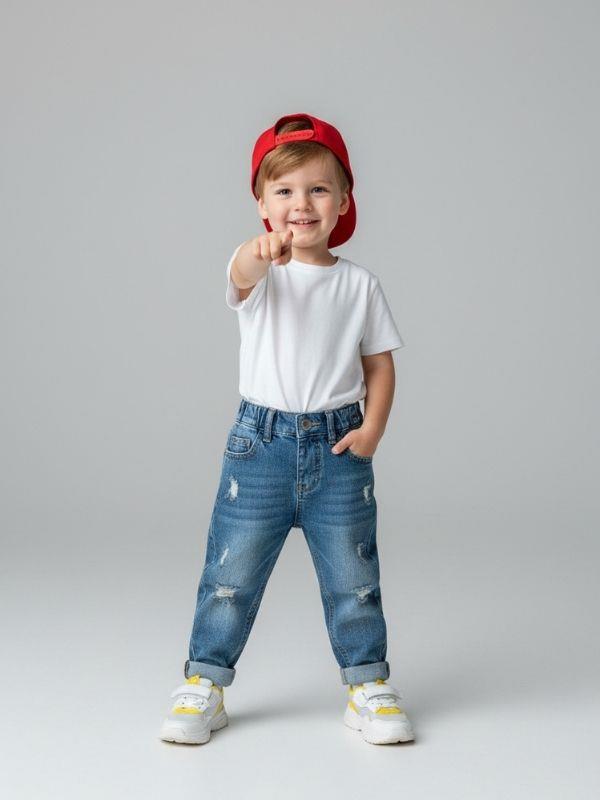 Erkek Bebek Yırtık Detaylı Kot Pantolon