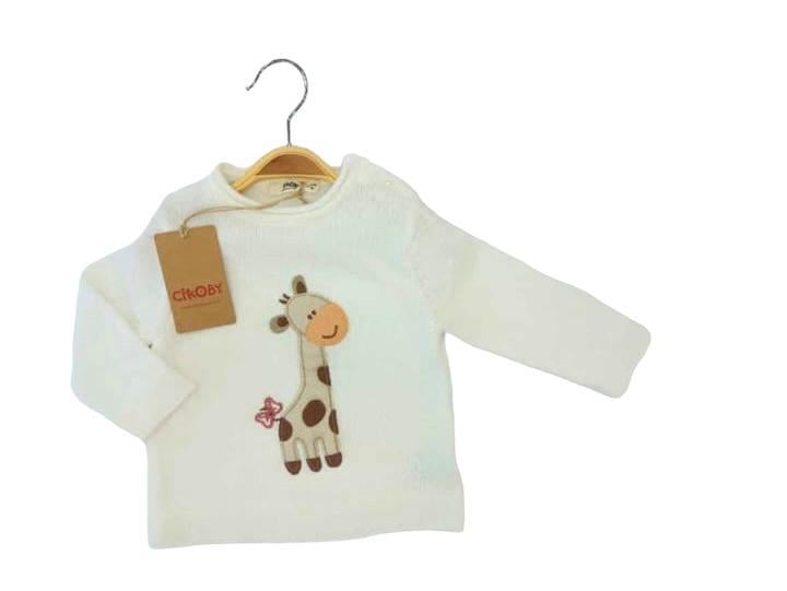 Erkek Bebek Zürafa Nakışlı Yandan Kapamalı Kazak