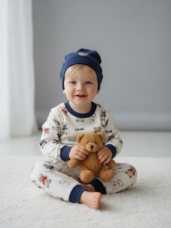 Erkek Çocuk Ayıcık Desenli Pamuklu Pijama Takım (6-9 ay 9 yaş Aralığı)