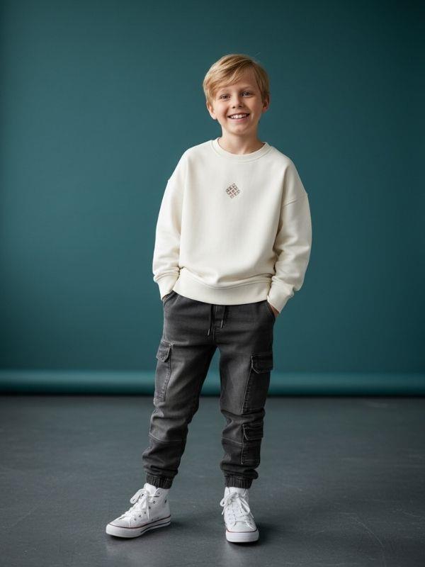 Erkek Çocuk Beli Paçası Lastikli Yıkamalı Pantolon