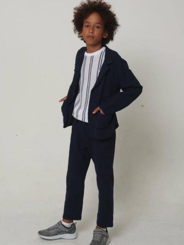 Erkek Çocuk Cepli Keten Ceket