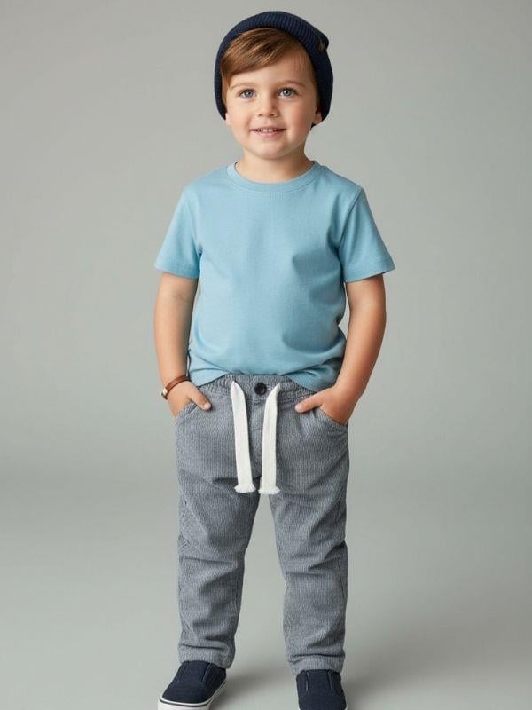 Erkek Çocuk Çizgili İnce Keten Pantolon