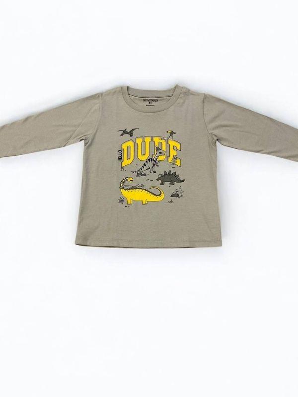 Erkek Çocuk Dinazor Baskılı Uzun Kollu T-shirt