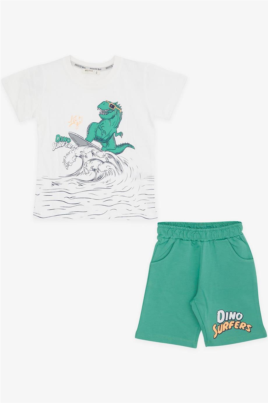 Erkek Çocuk Dinazorlu Pamuklu Şortlu Takım