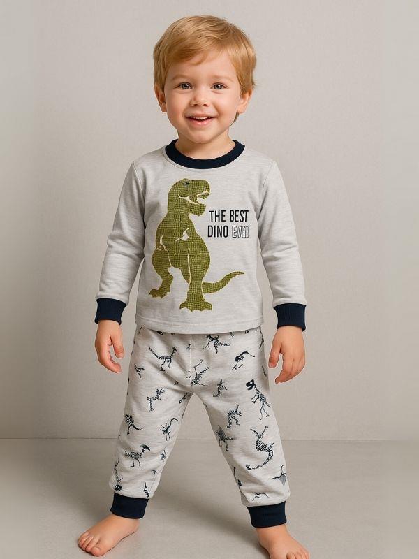 Erkek Çocuk Dinozor Baskılı Uzun Kollu Pijama Takımı