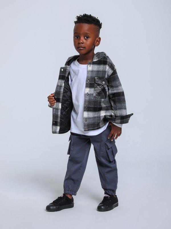 Erkek Çocuk Ekose Desenli Kapüşonlu Ceket