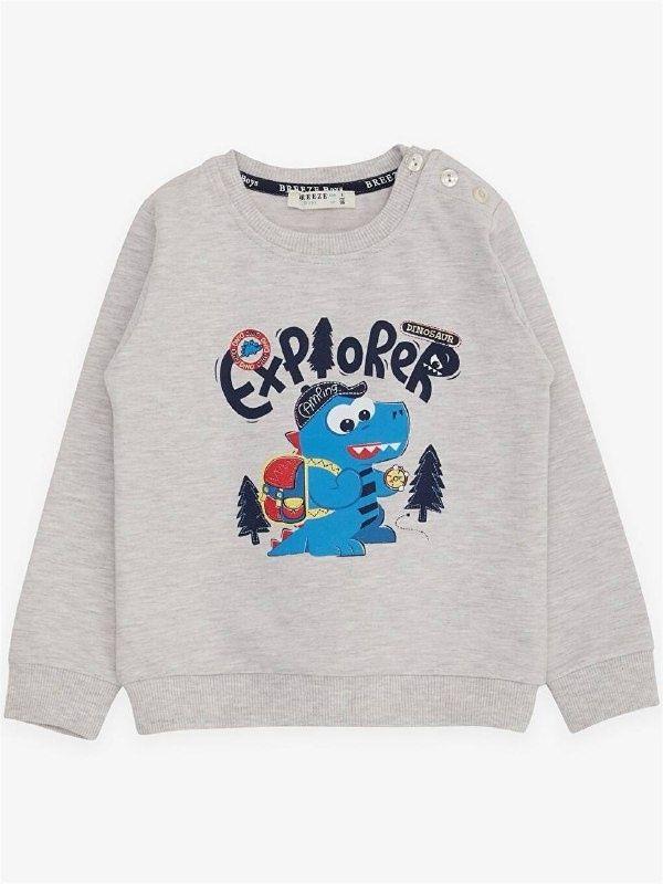 Erkek Çocuk Exporer Yazılı Dinazor Baskılı Sweatshirt