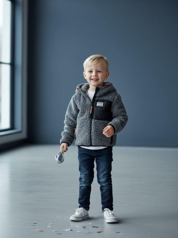 Erkek Çocuk Fermuarlı Peluş Mont