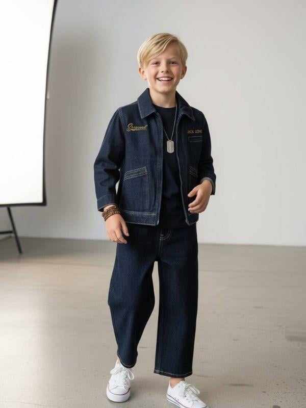 Erkek Çocuk Fermuarlı Tasarım Denim Ceket