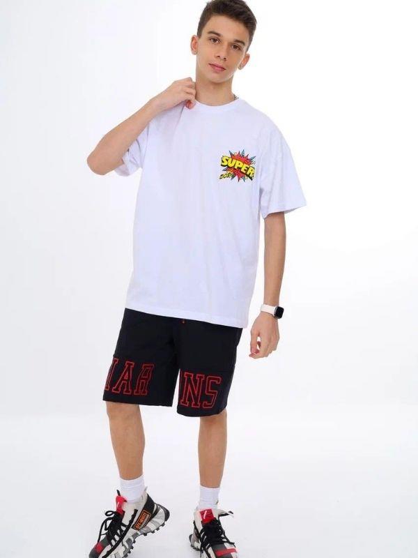 Erkek Çocuk Geniş Kesim Sırtı Baskıllı Bisiklet Yaka T-shirt
