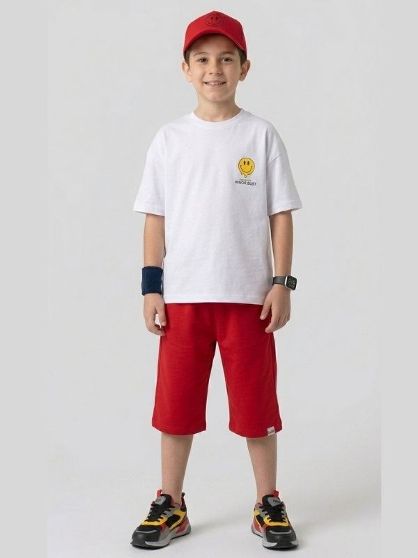 Erkek Çocuk Gülen Yüz ve Ayıcık Baskılı T-shirt