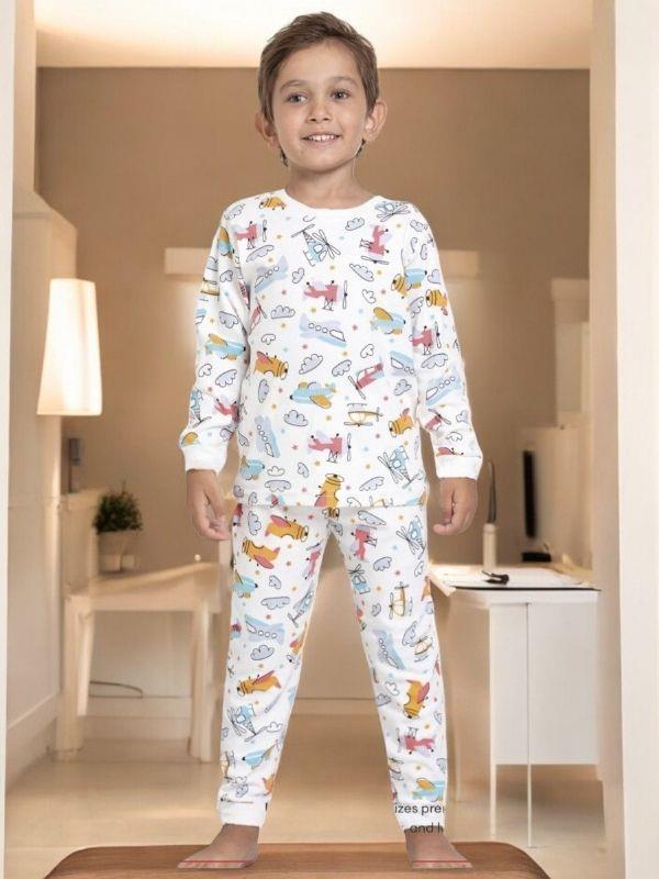 Erkek Çocuk Helikopter Baskılı Pamuklu Pijama Takım