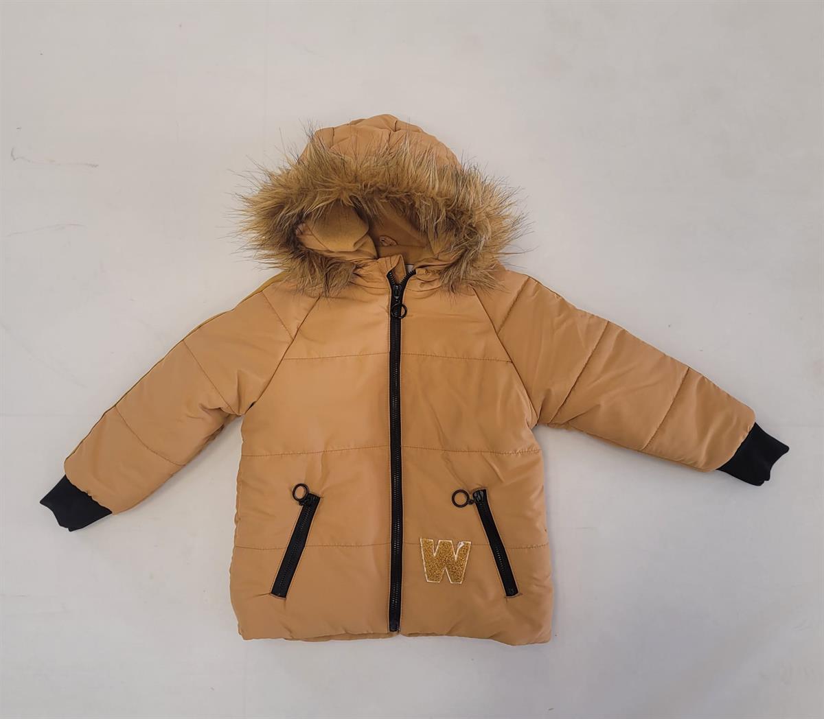 Erkek Çocuk İçi Peluş Kapüşonlu Kürklü Kışlık Kaban