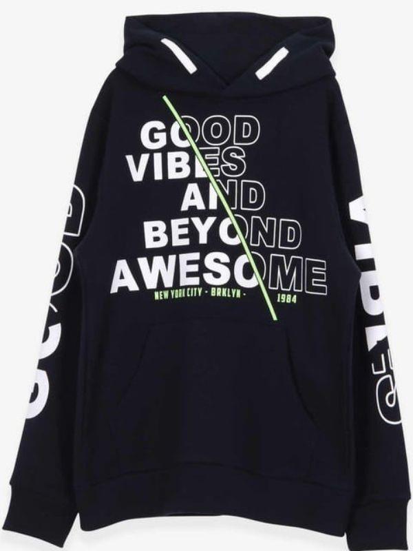 Erkek Çocuk İçi Şardonlu Kapüşonlu Good Yazılı Sweatshirt