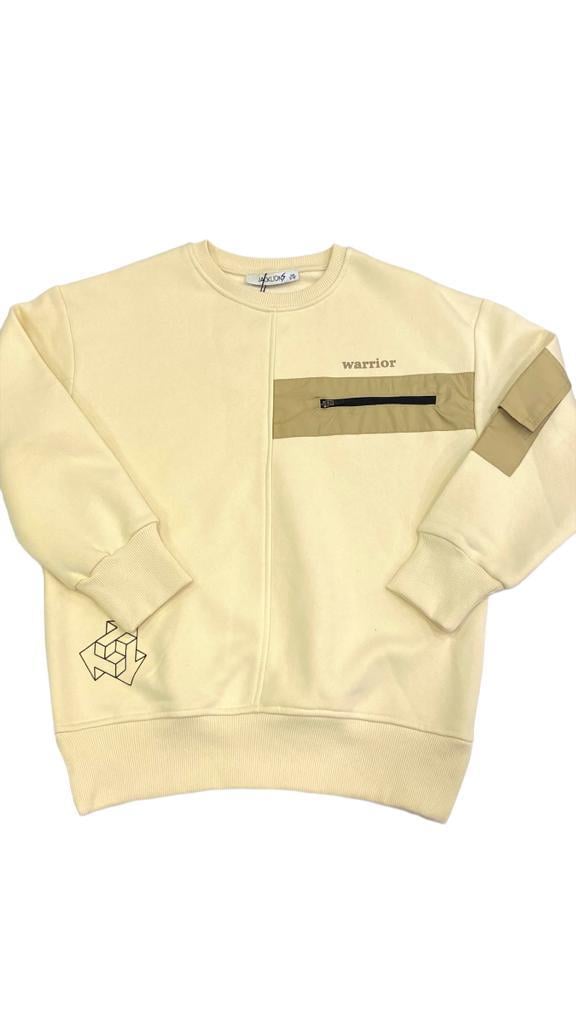 Erkek Çocuk İçi Şardonlu Tek Cep Aksesuarlı Beli Kalın Lastikli Sweatshirt