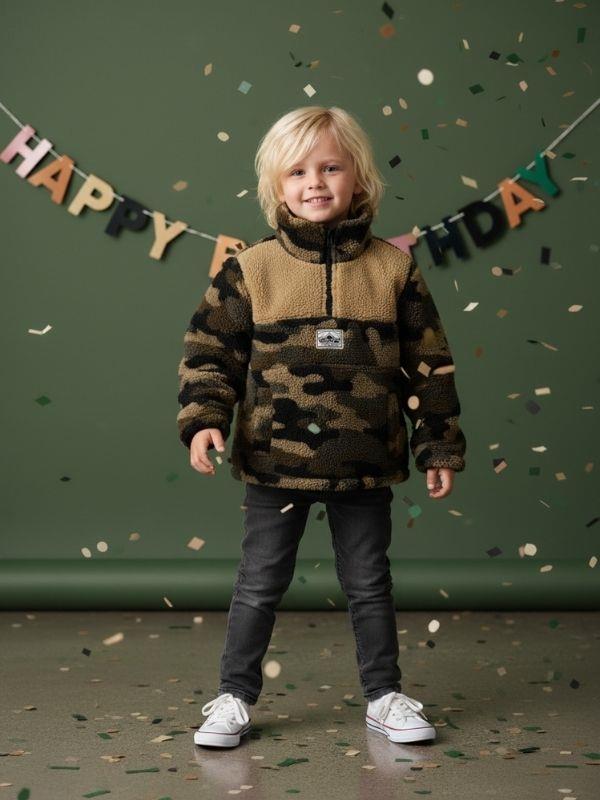 Erkek Çocuk Kamuflaj Desen Yarım Fermuarlı Polar Sweatshirt