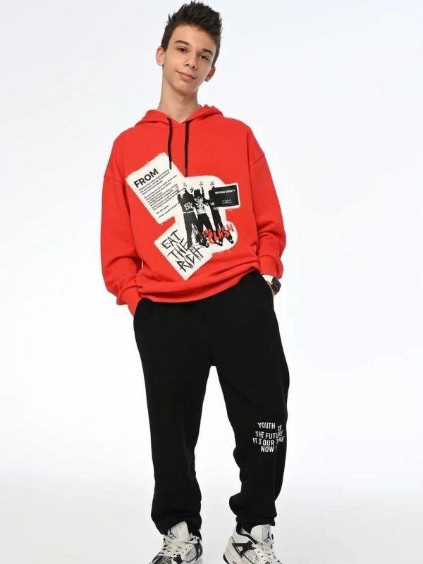 Erkek Çocuk Kapüşonlu Baskılı Teenage Tasarım Sweatshirt