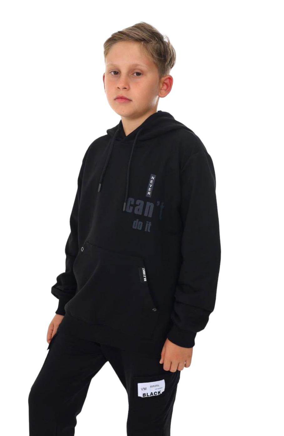 Erkek Çocuk Kapüşonlu Kanguru Cepli Can't Do It Yazılı Sweatshirt