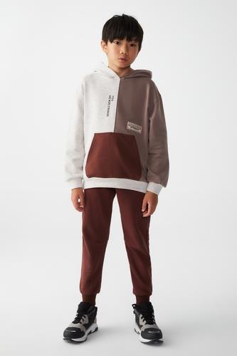 Erkek Çocuk Kapüşonlu Kanguru Cepli Renk Bloklu Sweatshirt