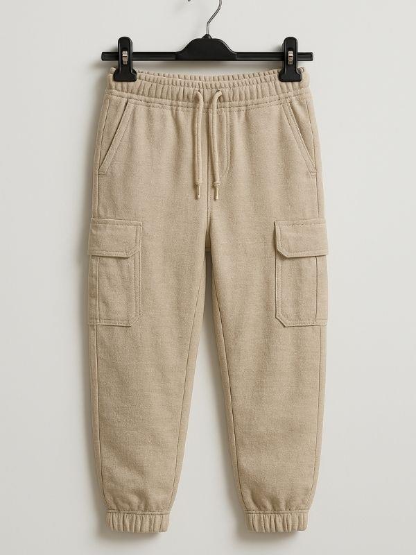 Erkek Çocuk Keten Bel Paça Lastikli Kargo Pantolon