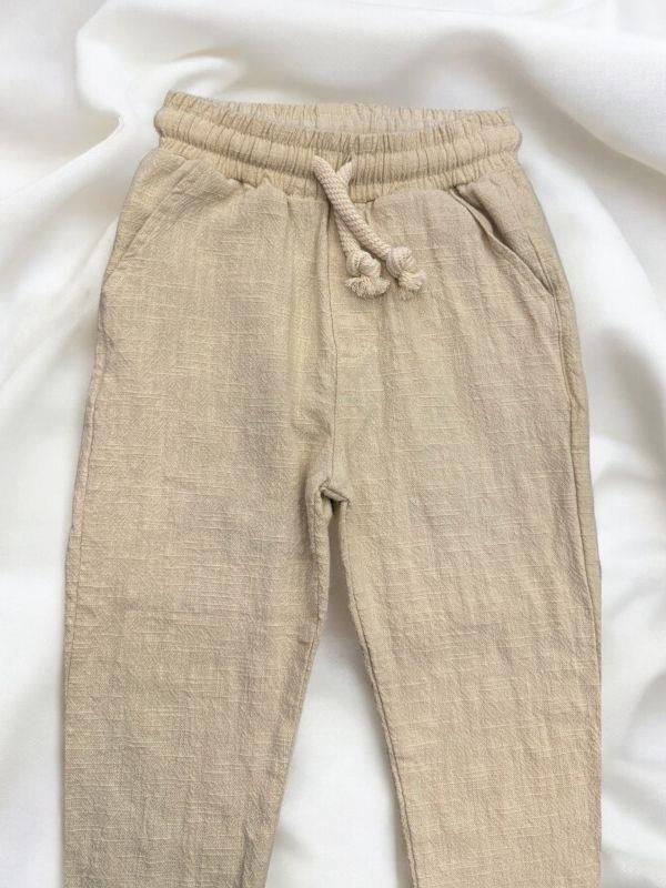 Erkek Bebek Keten Beli Lastikli Bol Paçalı Pantolon