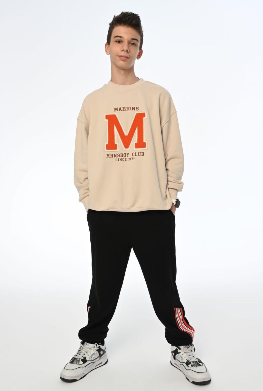 Erkek Çocuk M Harfi İşlemi Sweatshirt