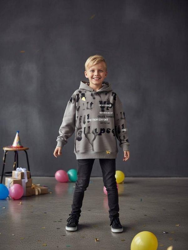 Erkek Çocuk Oversize Kalıp Kapüşonlu Batik Desenli Sweatsirt