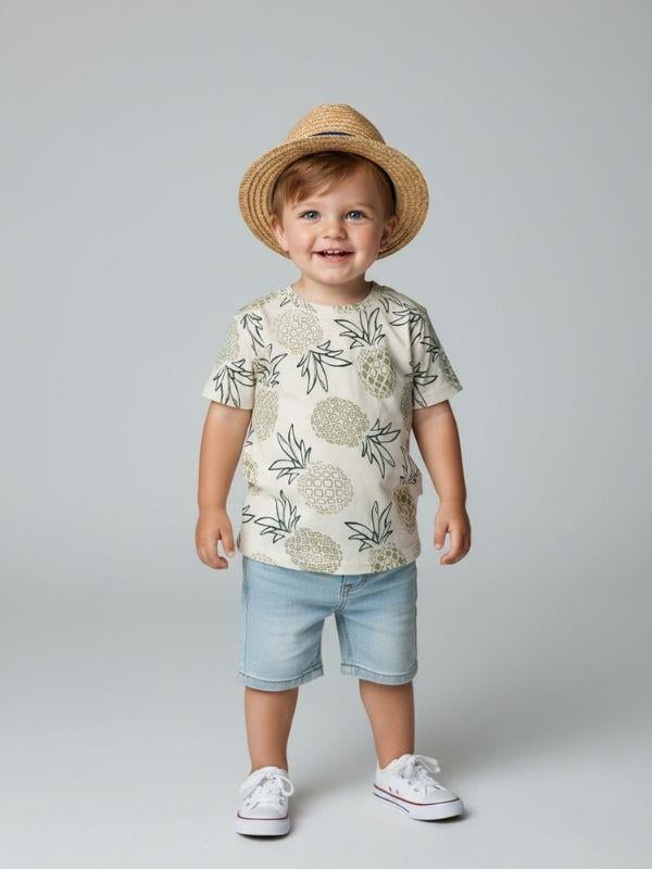Erkek Çocuk Pamuklu Ananas Baskılı T-shirt