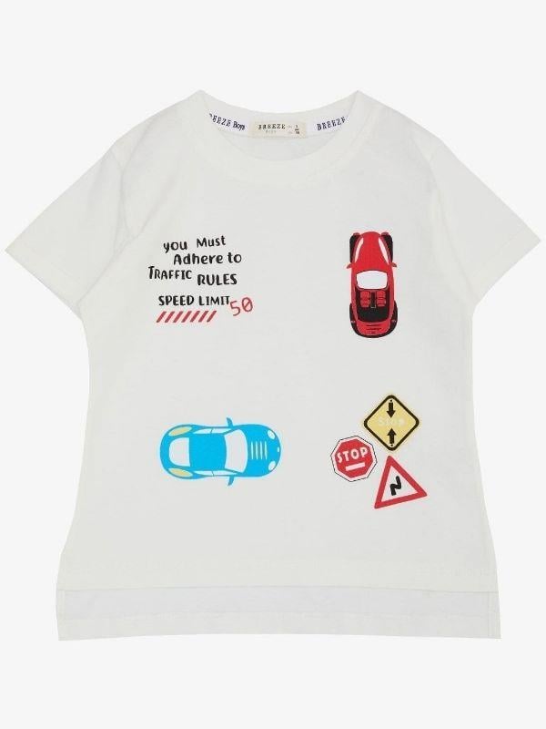 Erkek Çocuk Pamuklu Araba Ve Trafik İşaretleri Baskılı T-shirt