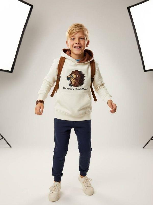 Erkek Çocuk Pamuklu Aslan Baskılı Tasarım Sweatshirt