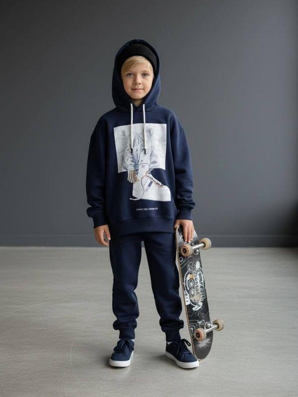 Erkek Çocuk Pamuklu Baskılı Kapüşonlu Sweatshirt