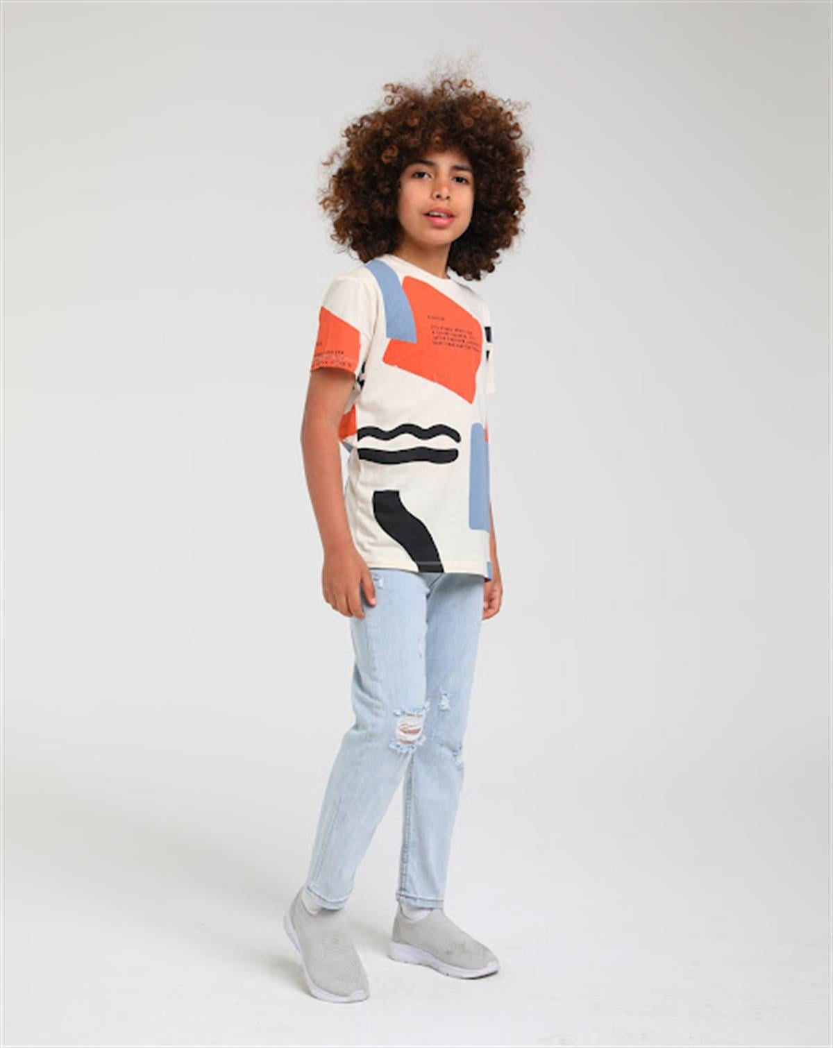Erkek Çocuk Pamuklu Baskılı Salaş Kesim Tshirt