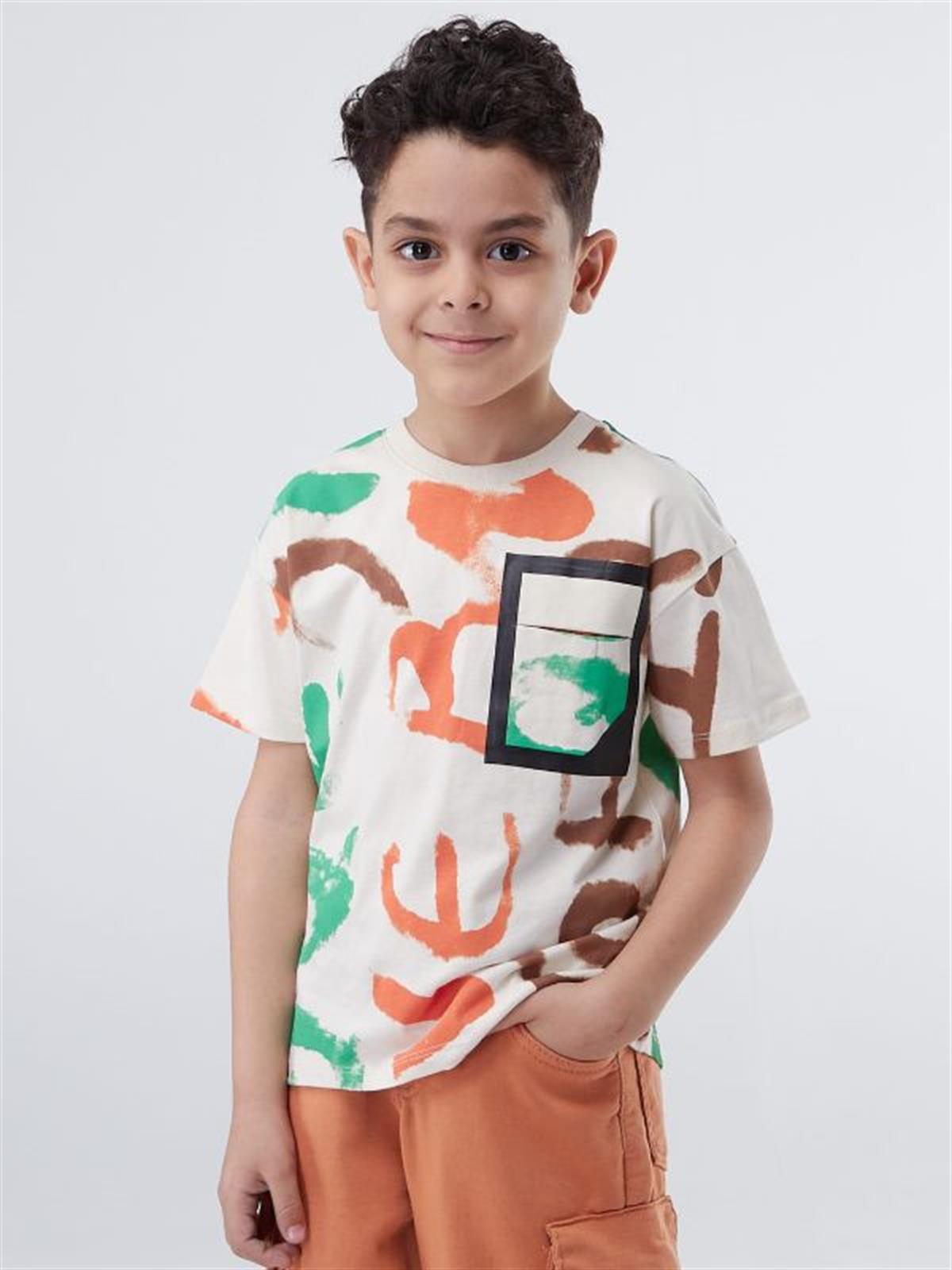 Erkek Çocuk Pamuklu Batik Desenli Yarım Kol Tshirt