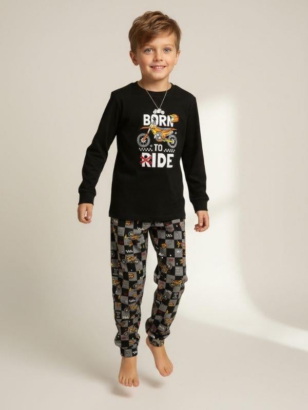 Erkek Çocuk Pamuklu Born To Ride Baskılı Pijama Takımı