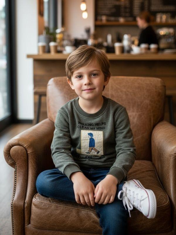 Erkek Çocuk Pamuklu Clear My Mind Yazılı Batik Desenli Sweatshirt