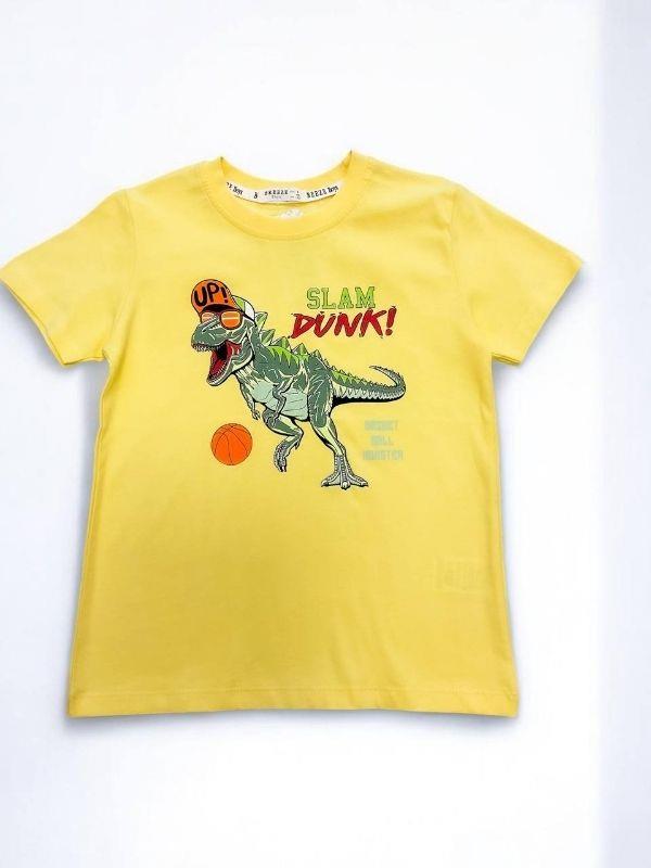 Erkek Çocuk Pamuklu Dinazor Baskılı Yarım Kol Tshirt