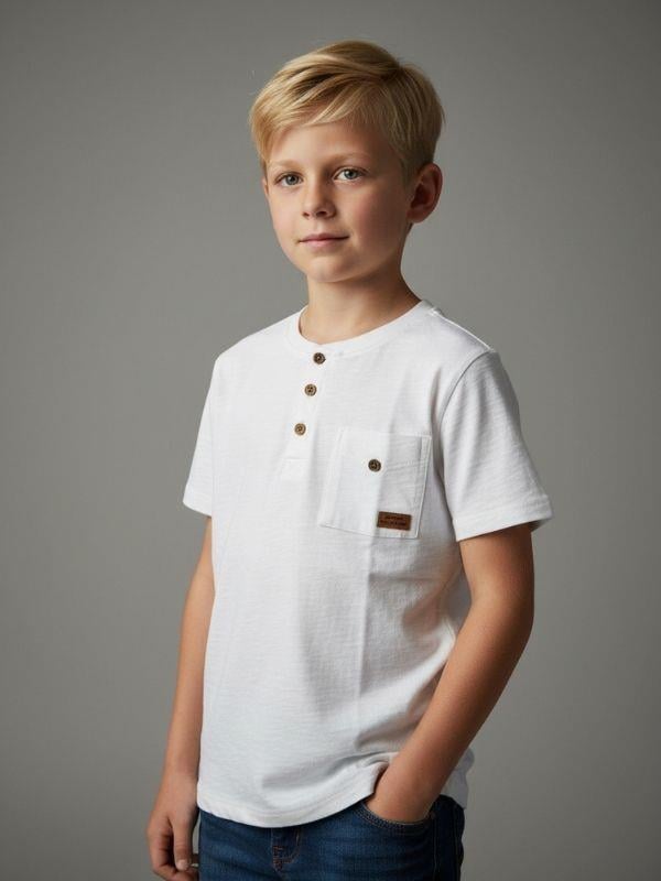 Erkek Çocuk Pamuklu Düğmeli Basic T-shirt