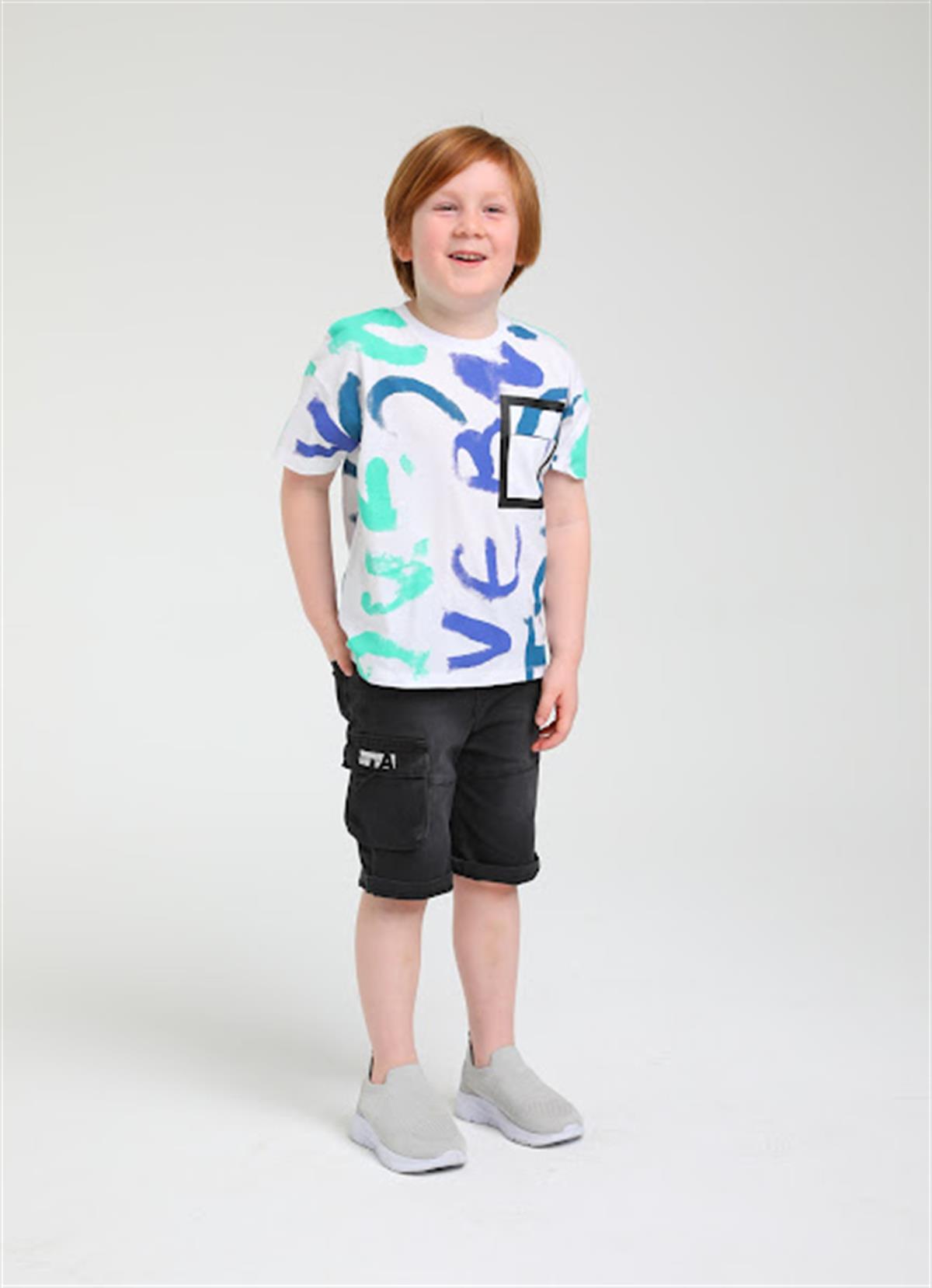 Erkek Çocuk Pamuklu Renkli Batik Yazılı Tshirt