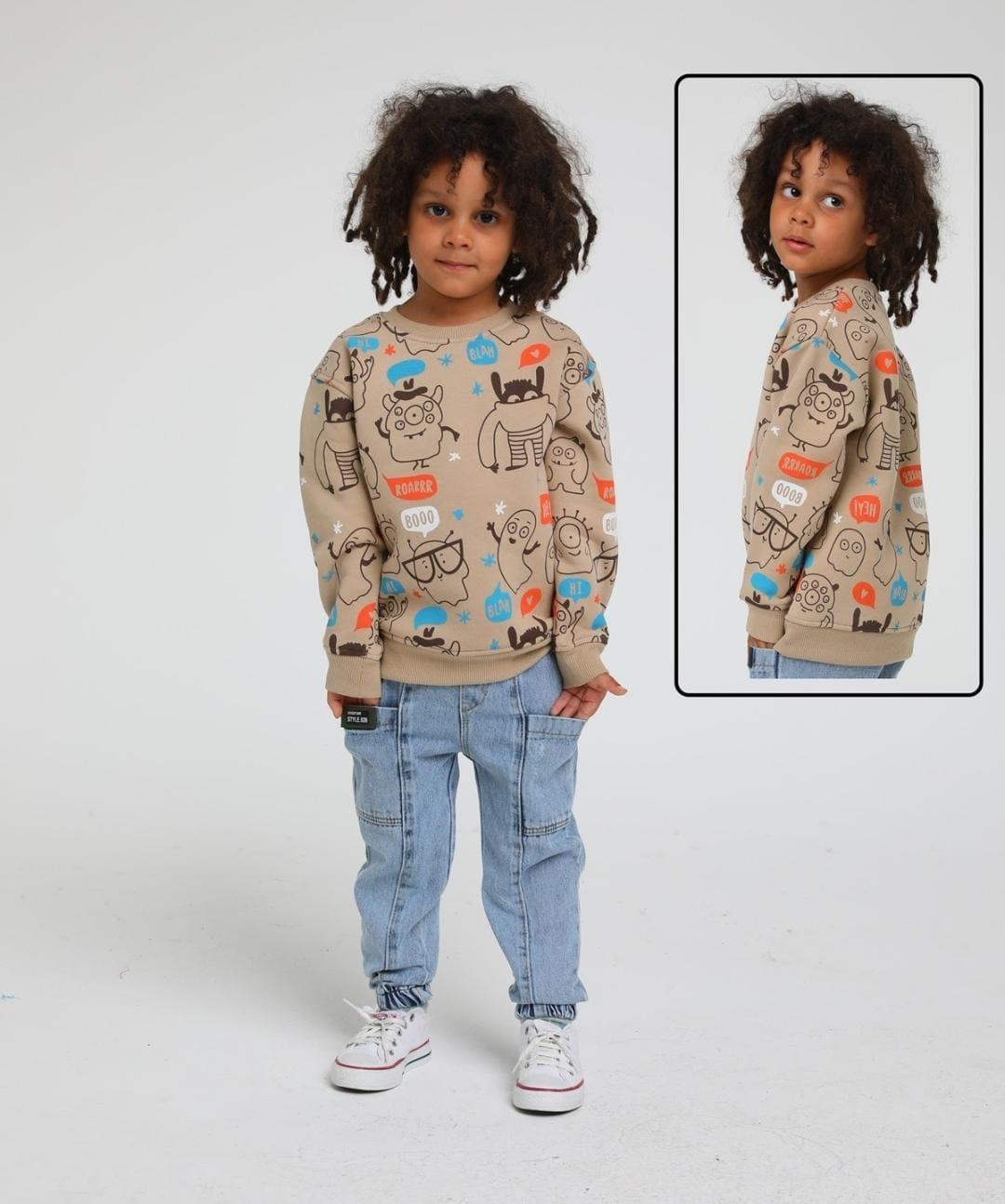 Erkek Çocuk Pamuklu Üç İplik Figür Desenli Sweatshirt