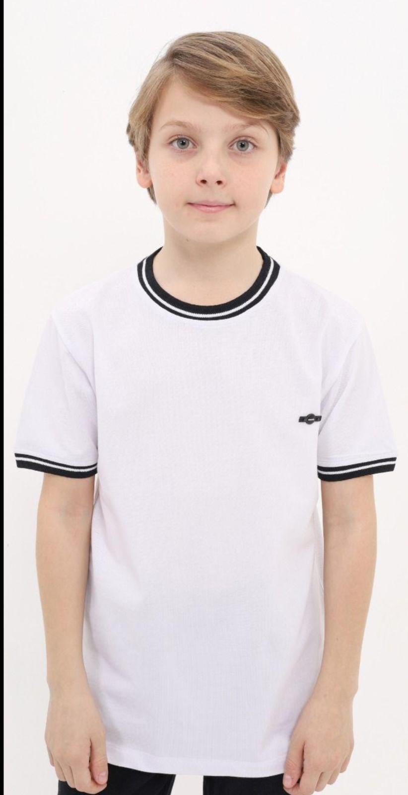Erkek Çocuk Pamuklu Yakası Kolları Şerit Detaylı Mevsimlik Tshirt