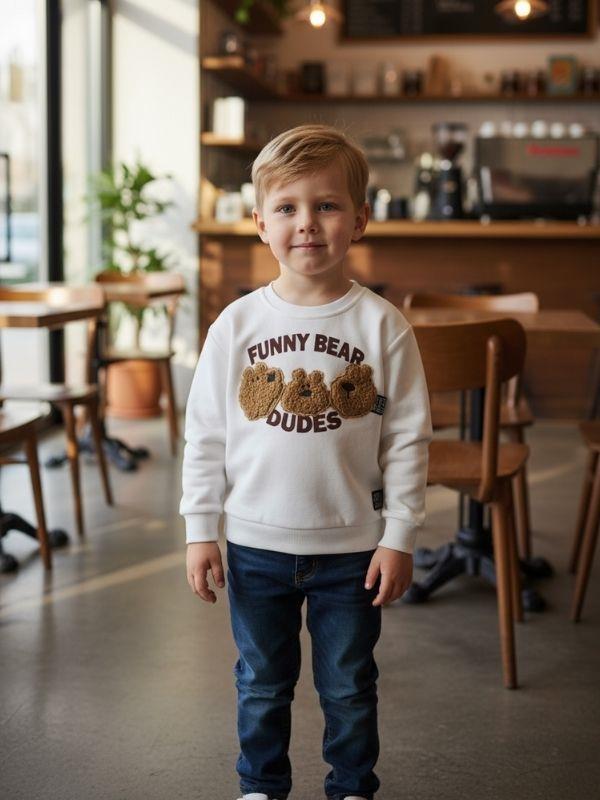 Erkek Çocuk Peluş Ayıcık İşlemeli Sweatshirt