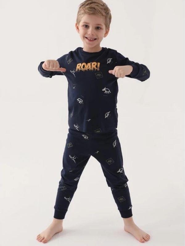 Erkek Çocuk Roar Yazılı Dinozor Baskılı Uzun Kollu Pijama Takımı