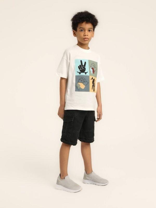 Erkek Çocuk Şapka Desenli Tasarım Pamuklu T-shirt
